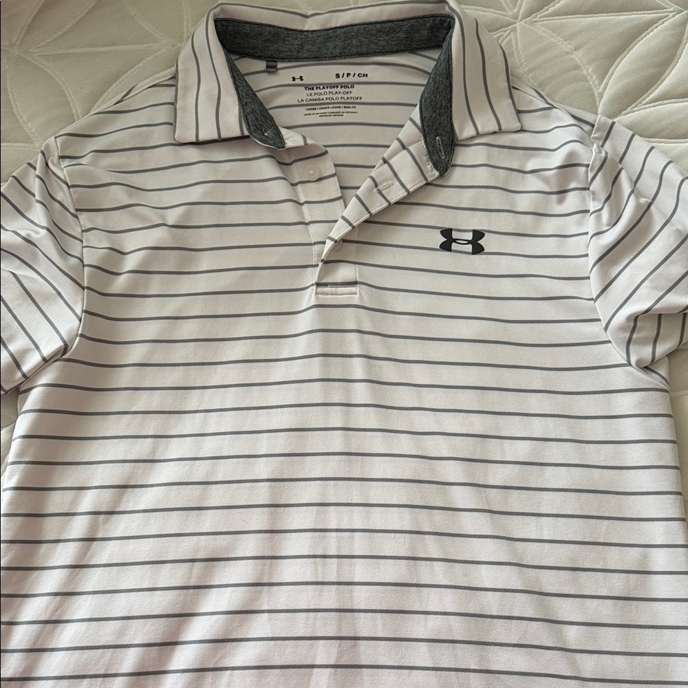 Under Armour Men's Polo Shirt - White with Gray Stripes